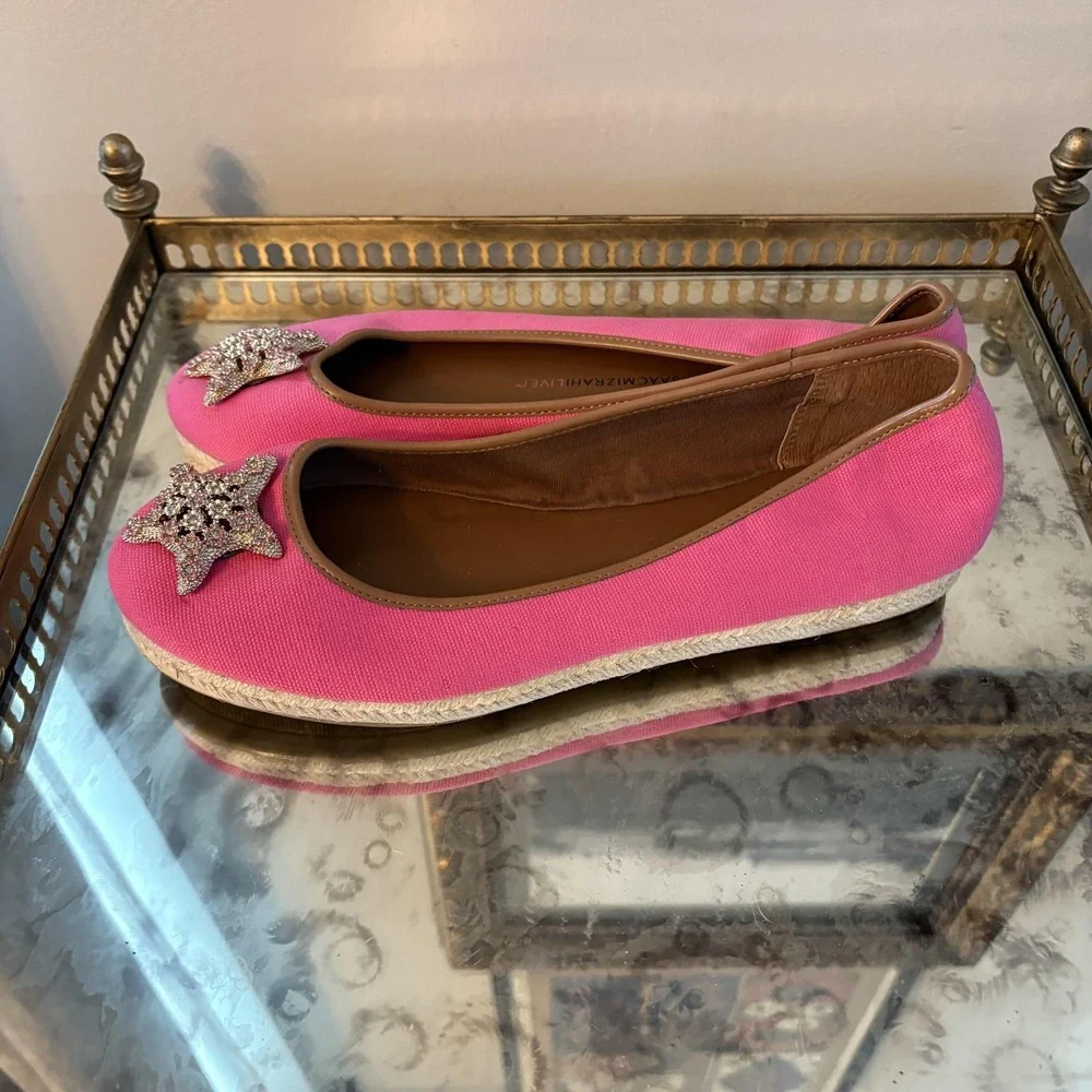Isaac Mizrahi Shoes Womens Size 10 Pink Canvas Starfish Jeweled Espadrille Flats